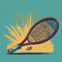 an illustration of a tennis racket hitting a tennis ball,an old tennis racket hitting the ball with its head