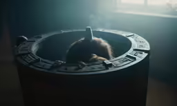 a dog taking a bath in a round tub