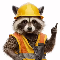 a raccoon wearing a hard hat and vest