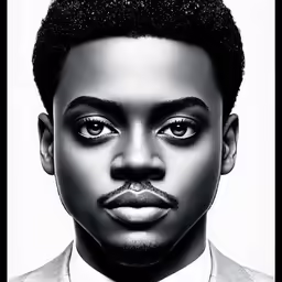 the black man is wearing a white suit and tie
