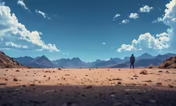 two people standing in the middle of an arid area