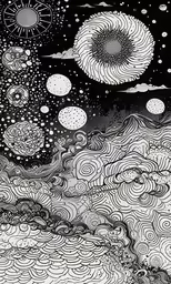 an artistic black and white drawing of swirly bubbles