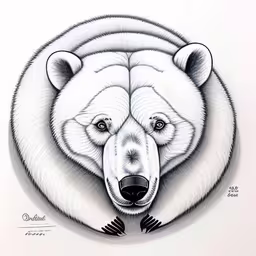 a drawing of a bear with the eyes open,a picture of a bear head is on the wall