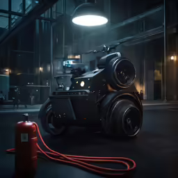 a camera on top of a motorcycle next to a hydrant