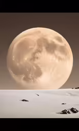 the moon shining in a barren plain over water