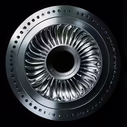 a metal and glass object on black background