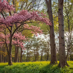 a very pretty park area with tall trees