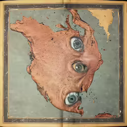 an old book showing an interesting painting of a weird looking creature