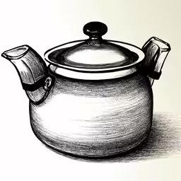 black and white line drawing of a tea kettle