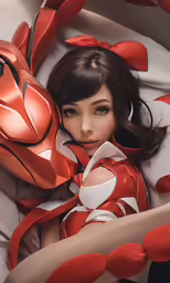 a woman laying in bed covered in red petals
