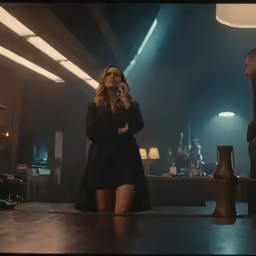 a man and a woman in a dark room