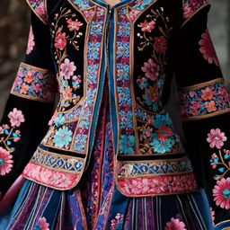 an ornate embroidered dress is displayed on display