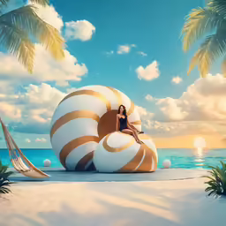 a woman sits in a giant ball at the beach
