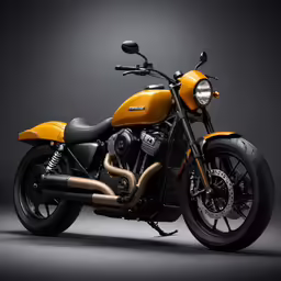 a yellow and black motorcycle is in a studio