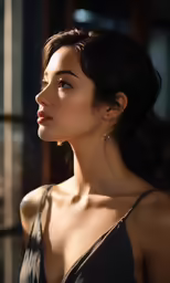 a woman is staring into the distance