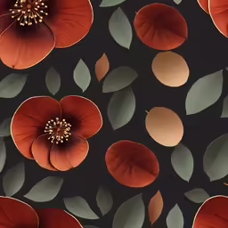 an abstract photo of red flowers with leaves