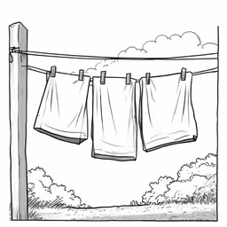 a line drawing of clothes hanging from a clothesline