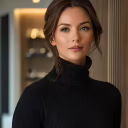 a beautiful woman standing in front of a doorway