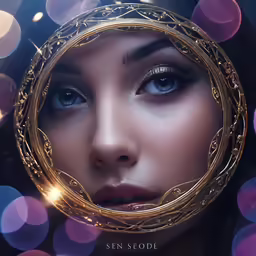 the poster for the film aliena, starring with a woman looking through a mirror