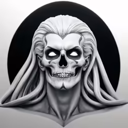 a skull with long hair and a white face