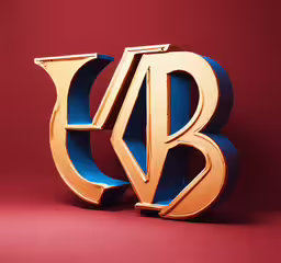 the letter b is surrounded by a shiny gold lettering,3d letters forming the letters v and person