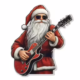 santa claus with glasses and beard holding a guitar