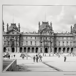 people standing around and looking at an old building