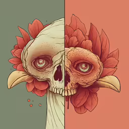 there is a skull with horns and flowers on its head