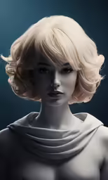 the model is wearing a blonde wig
