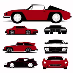 some red and black old fashion cars silhouettes,six silhouettes of classic cars in different colors,a variety of cars are shown in different colors,a bunch of red cars are on a white background,various car silhouettes on a white background
