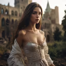 an image of a woman wearing a very long white dress