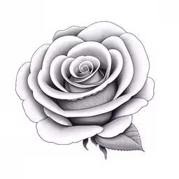 an ink drawing of a flower,a drawing of a rose on a white background,an intricate rose with leaves on it in black and white,a white rose with leaves, done in black ink,an ink painting of a single white rose flower