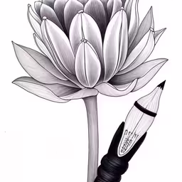 a pencil drawing of a lotus flower and it