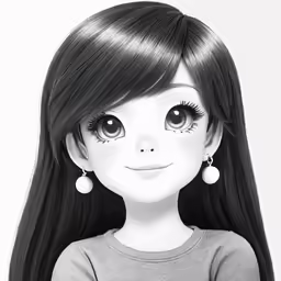 the girl with long hair has very big eyes