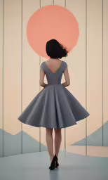 woman with gray dress facing away from the camera