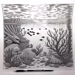 a drawing of a painting of a coral reef