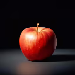 an apple sitting on top of a dark table