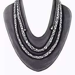 three layer necklace with silver chains on a white background,three different styles of necklaces on display