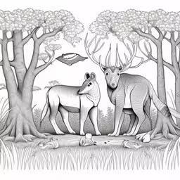 drawing a deer and her baby in the woods