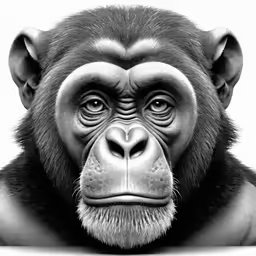the head and shoulders of a gorilla with long hair and an extremely large nose