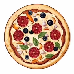 the pizza is decorated with different kinds of toppings