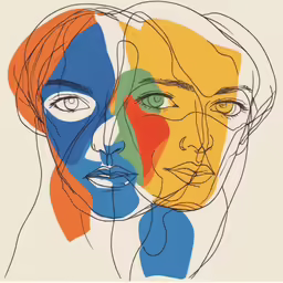 colorful drawing of two faces with different colors