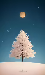 a big tree in the middle of the day with a full moon in the background