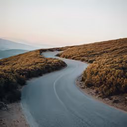 a curvey road curves into the distance between the two sides
