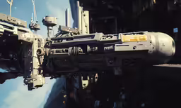 this is a futuristic weapon on the front of a ship