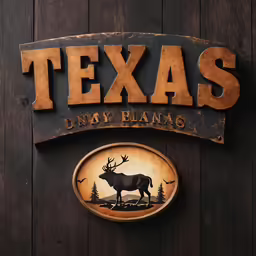 a rustic wooden sign hangs on a wall