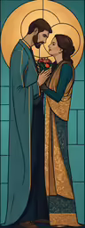 an image of a painting of a man and woman hugging