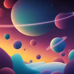 an artistic view of planets and rings around them