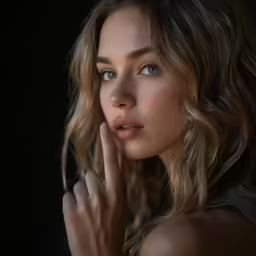 a close up image of a female with dark background