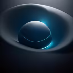 a round object sits in a dark, open space